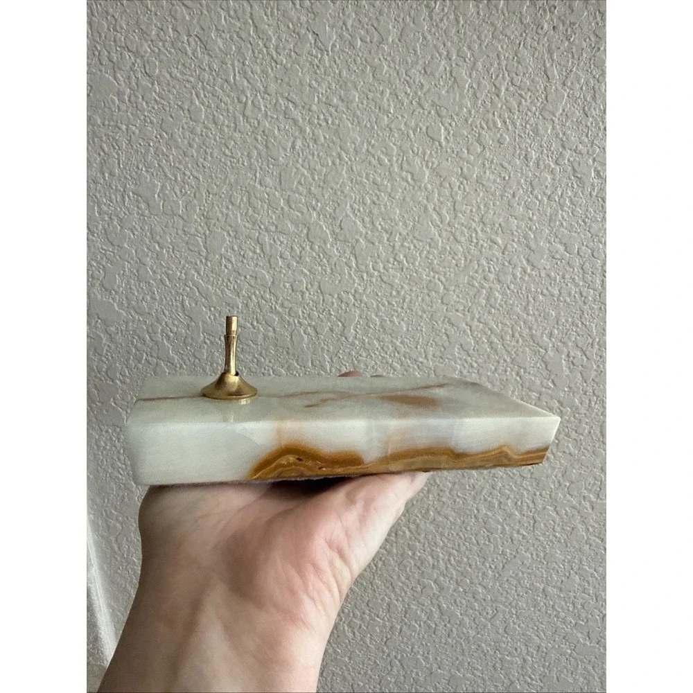 Vintage Beautiful Onyx Marble Stone Pen Pencil Holder Desk